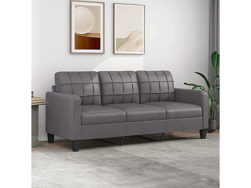 3-Sitzer-Sofa Grau 180 cm Kunstleder