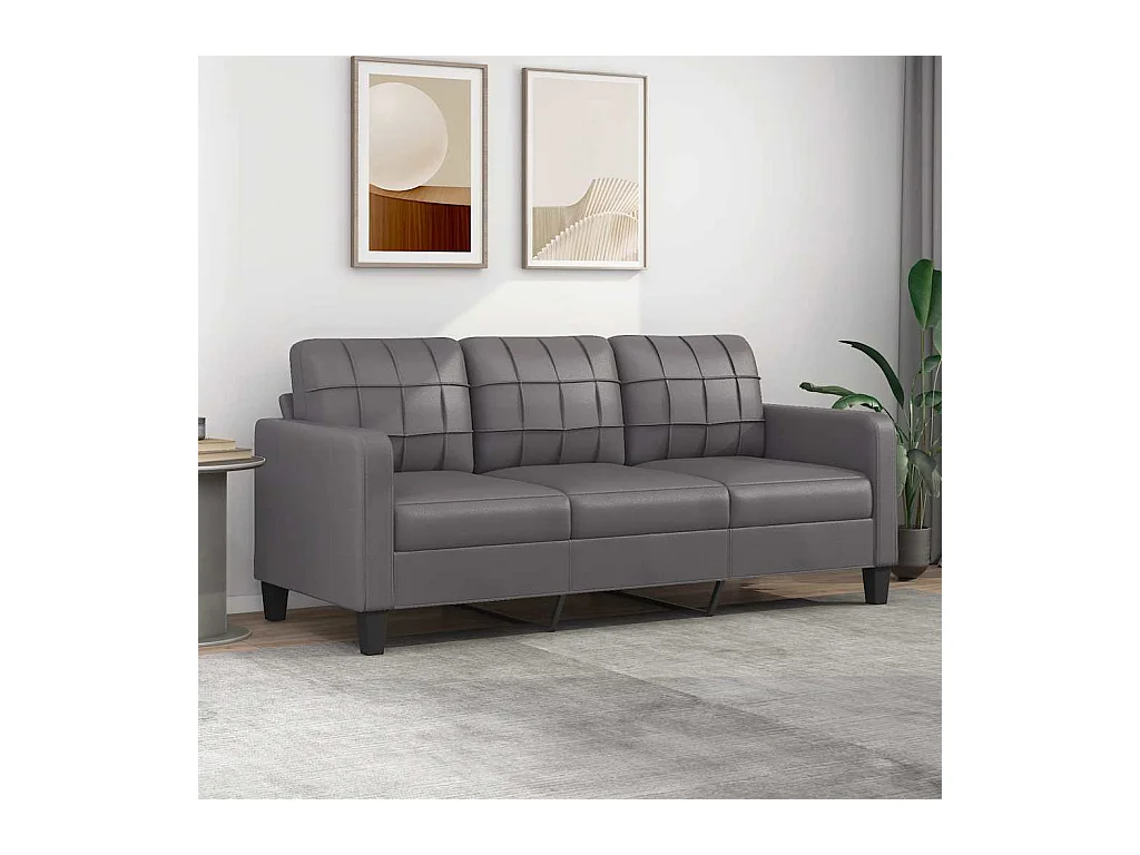 Canapé à 3 places Gris 180 cm Similicuir