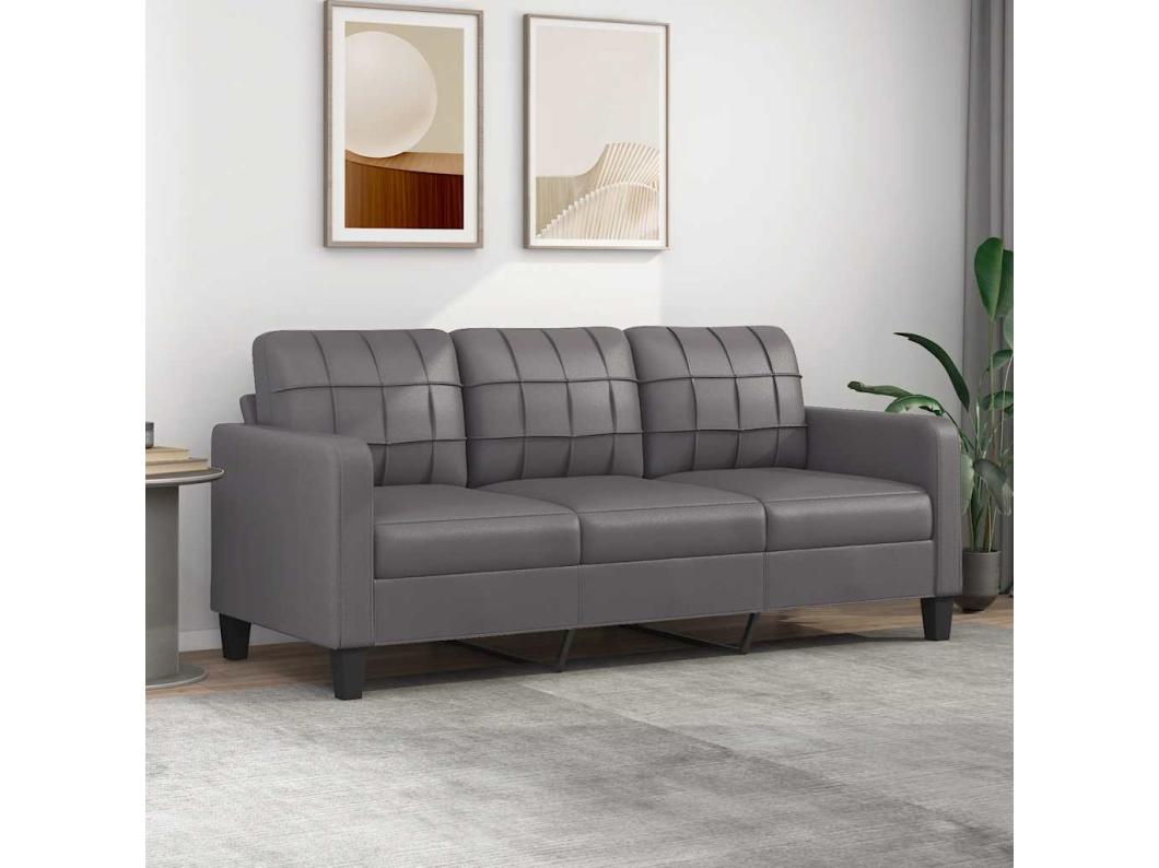Sofá de 3 plazas de cuero sintético gris 180 cm