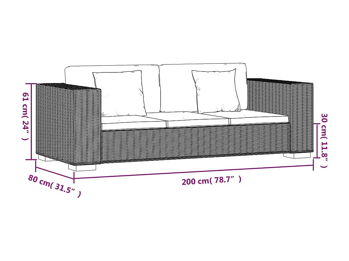 8-tlg. 3-Sitzer Sofa Set Echt Rattan