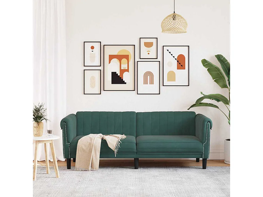 Divano a 3 Posti Verde Scuro in Velluto
