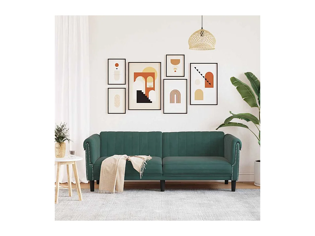 Sofa 3-Sitzer Dunkelgrün Samt