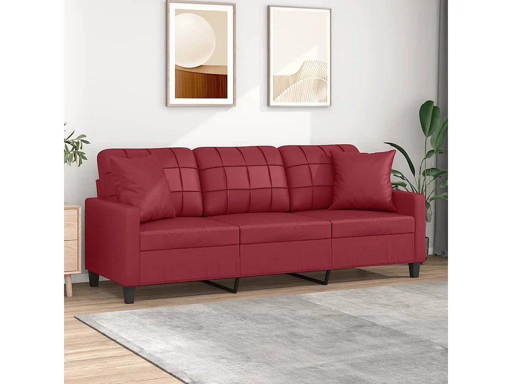 Canapé 3 places avec oreillers bordeaux 180 cm similicuir