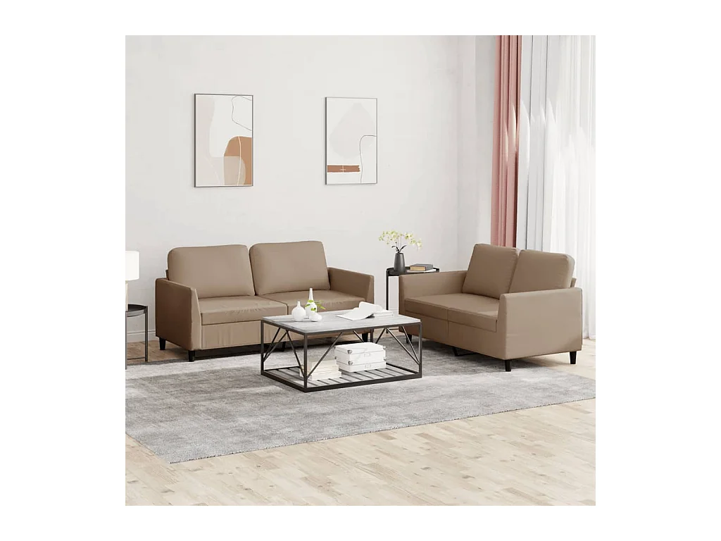 Set di Divani 2 pz con Cuscini cappuccino in Similpelle