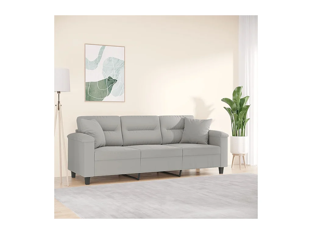 Canapé 3 places avec oreillers gris clair 180 cm