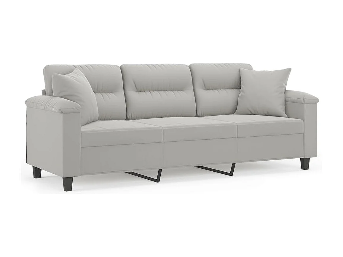 3-Sitzer-Sofa mit Kissen Hellgrau 180 cm Mikrofasergewebe