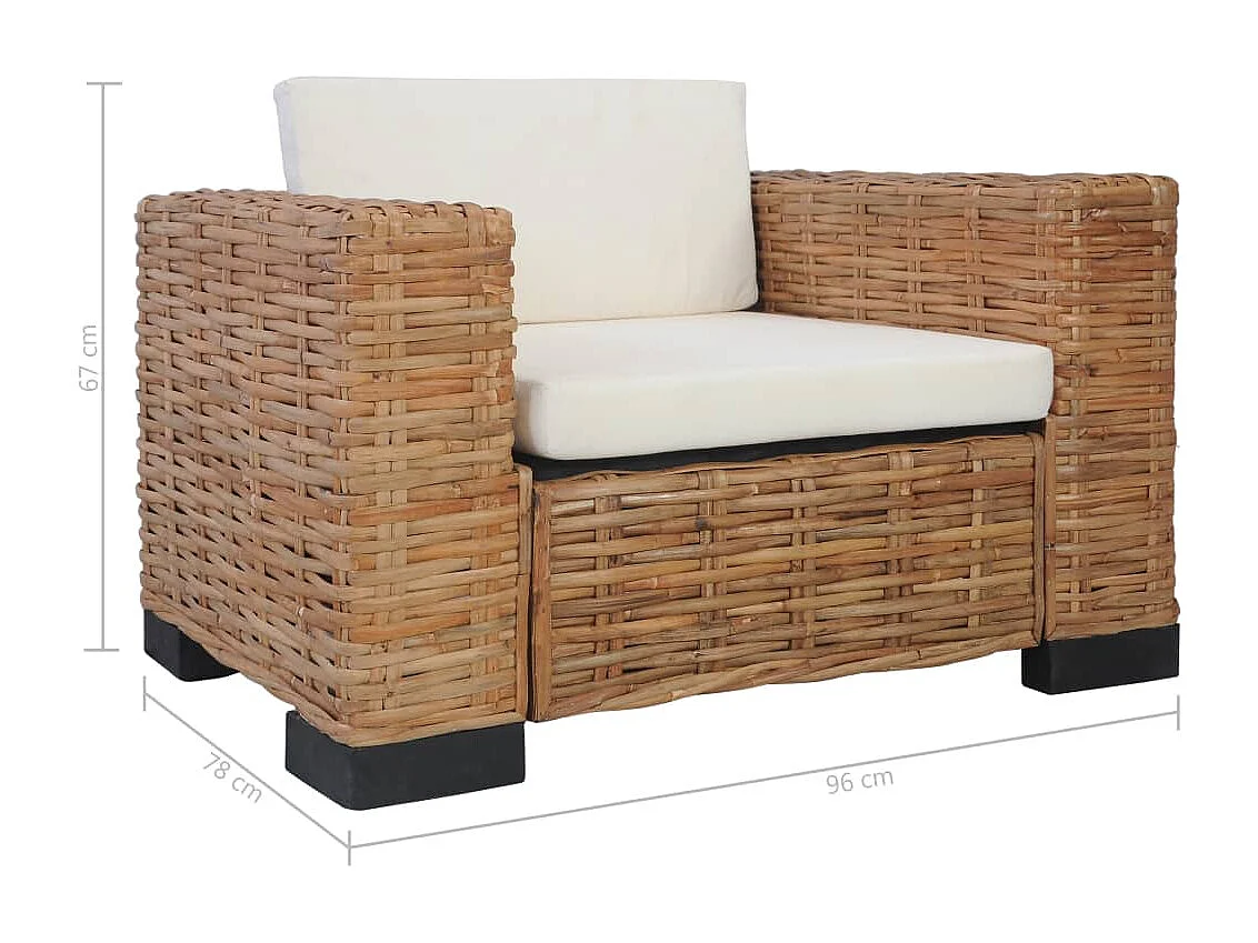 2 pcs conjunto de sofás com almofadões vime natural