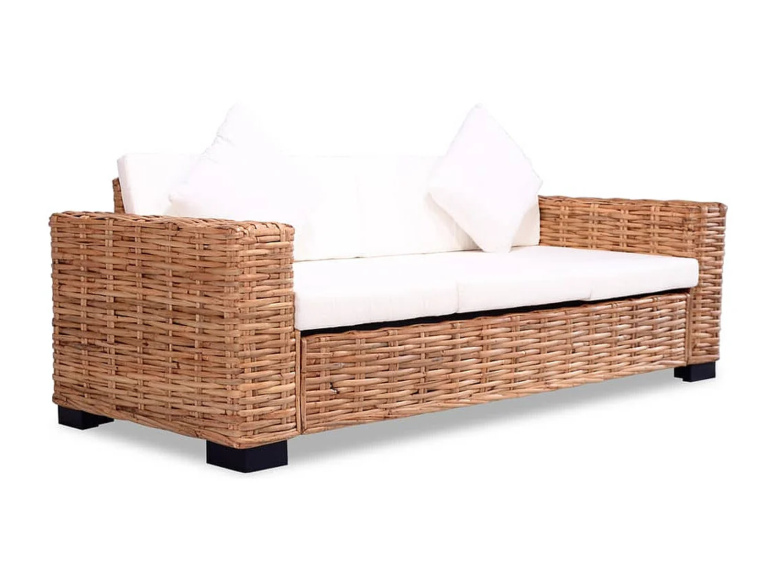 2 pcs conjunto de sofás com almofadões vime natural