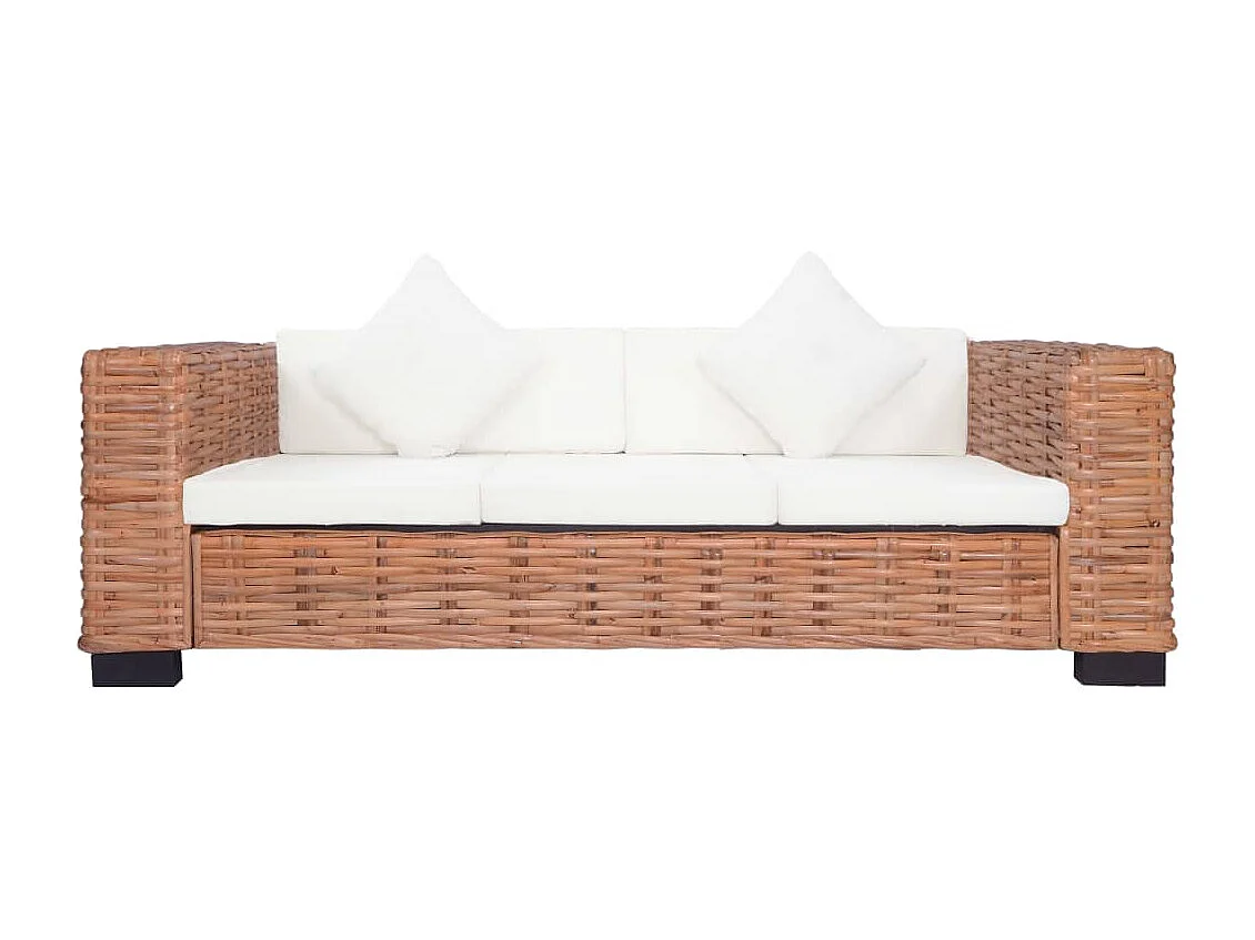 2 pcs conjunto de sofás com almofadões vime natural