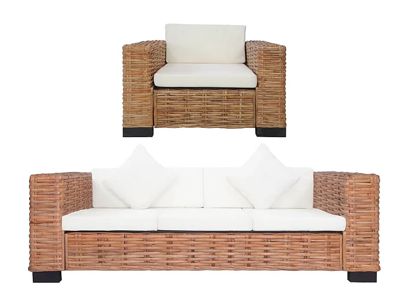 2-delig Bankstel met kussens natuurlijk rattan