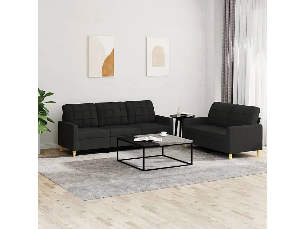 Ensemble de canapés 2 pcs avec coussins Noir Tissu