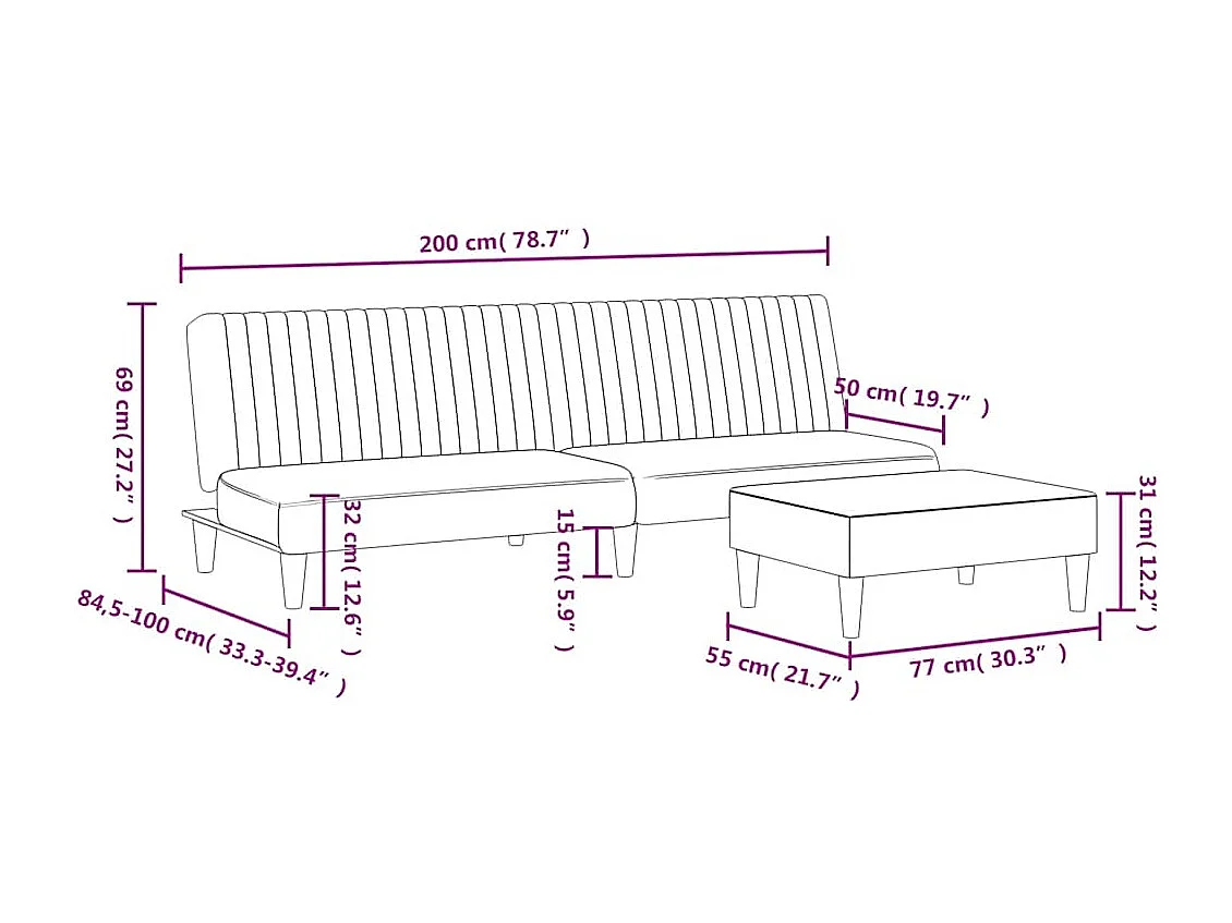 Ensemble de canapés 2 pcs vert foncé velours