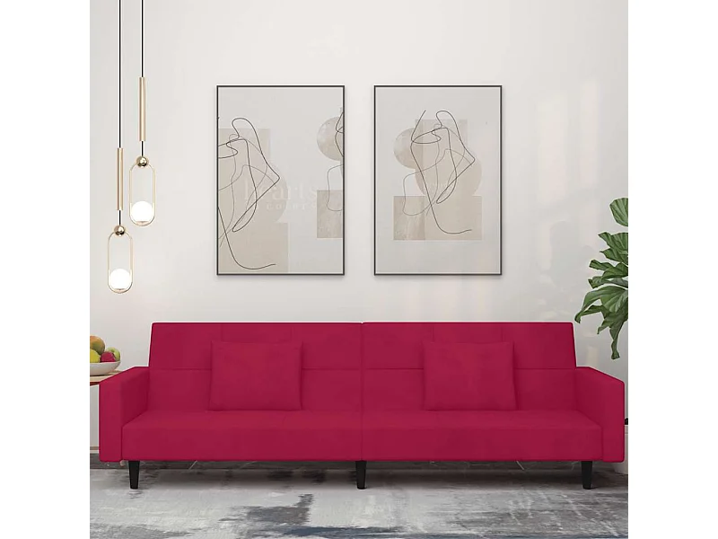 Canapé-lit à 2 places et deux oreillers Rouge bordeaux Velours