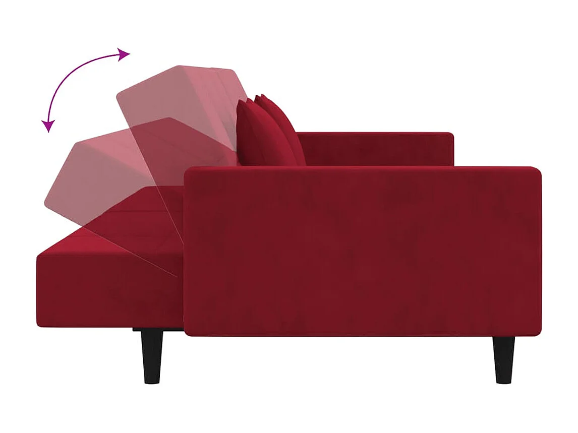 Sofá cama de 2 plazas con dos almohadas terciopelo rojo tinto