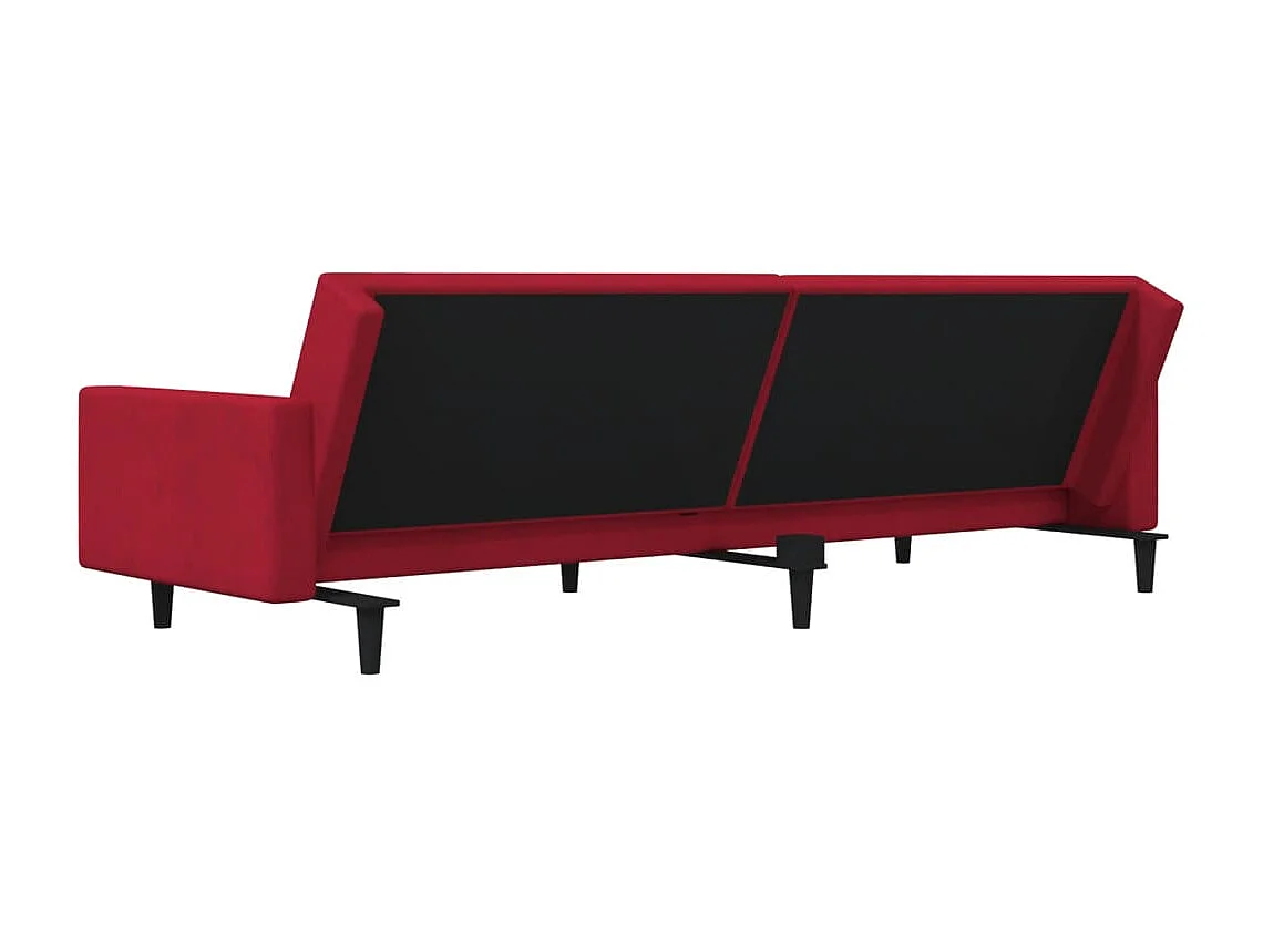 Sofá cama de 2 plazas con dos almohadas terciopelo rojo tinto