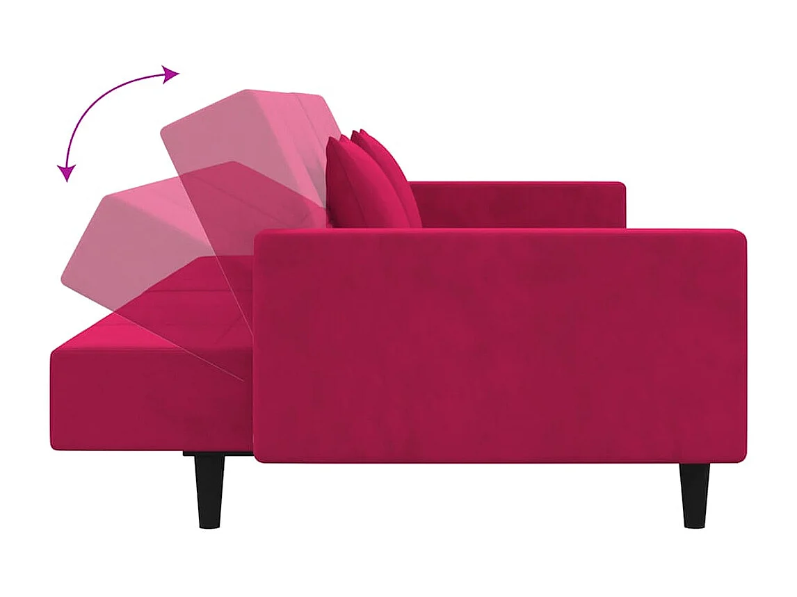 Slaapbank 2-zits met 2 kussens fluweel wijnrood