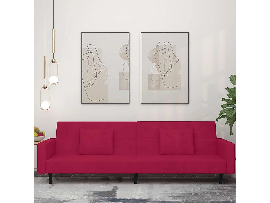 Canapé-lit à 2 places et deux oreillers Rouge bordeaux Velours