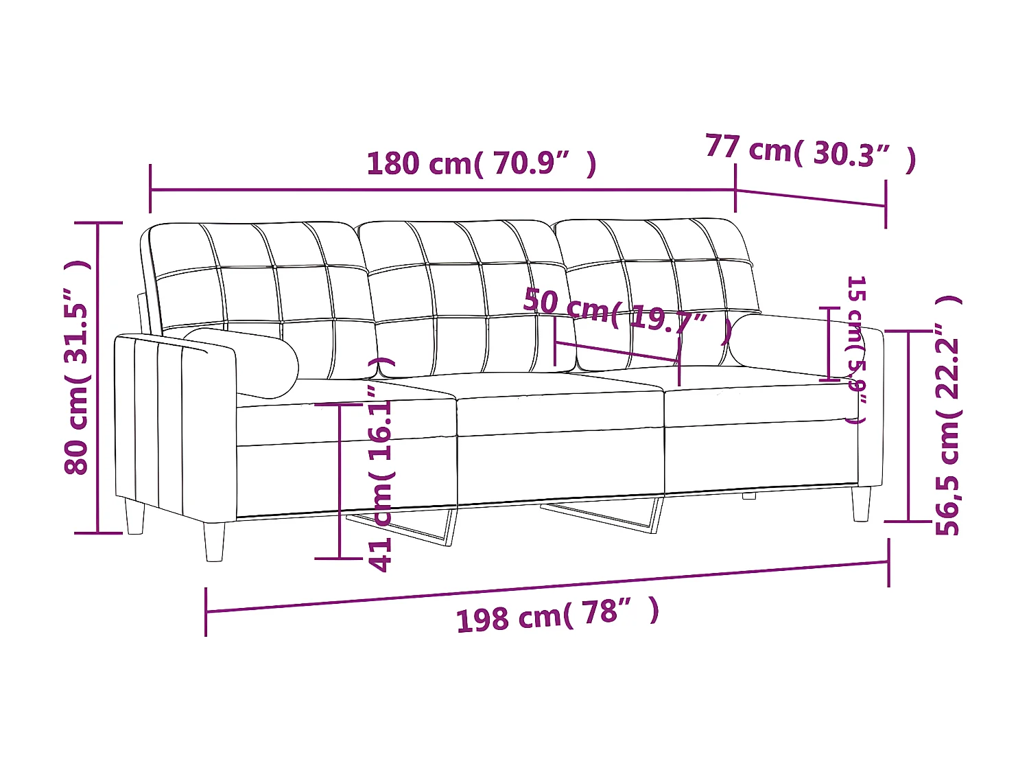 Canapé 3 places avec oreillers décoratifs crème 180 cm tissu