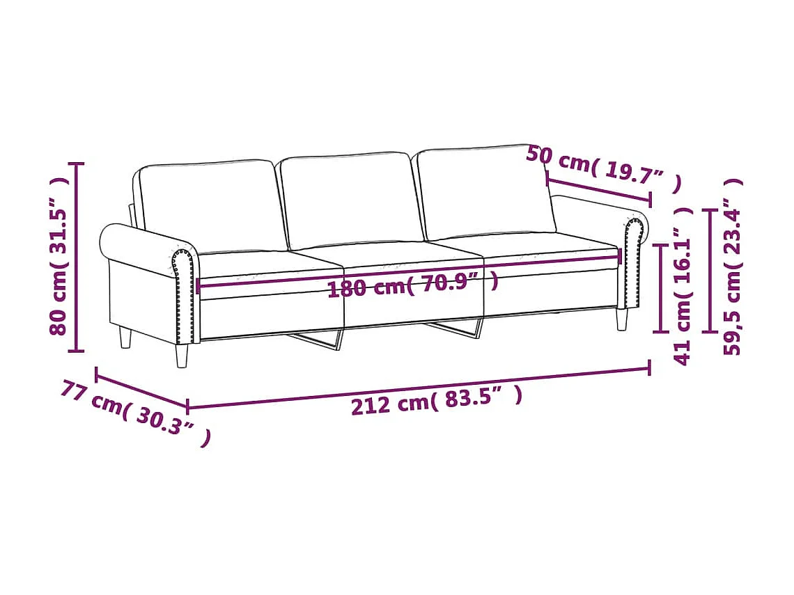 3-Sitzer-Sofa Gelb 180 cm Samt