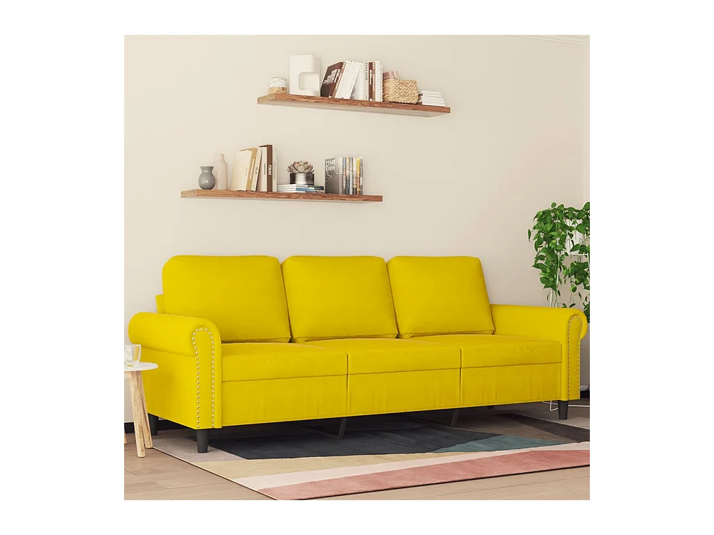 Canapé à 3 places Jaune 180 cm Velours