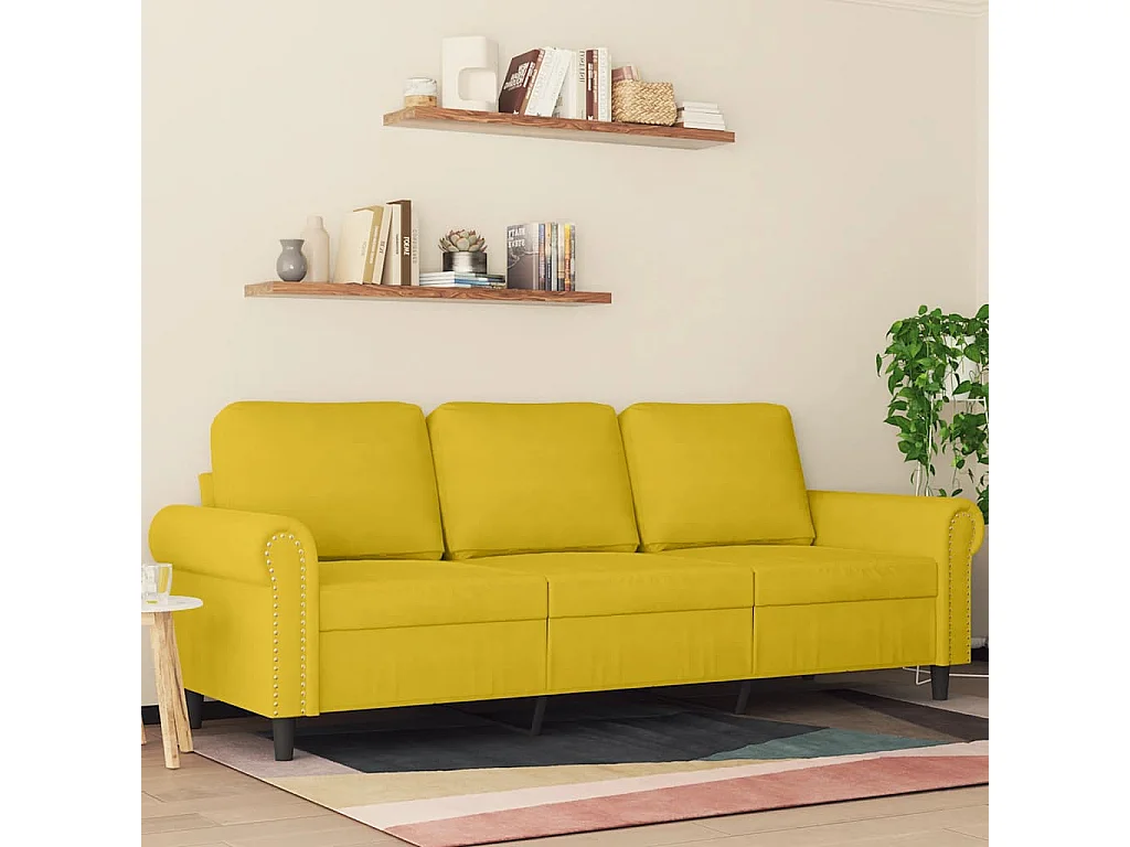 Canapé à 3 places Jaune 180 cm Velours