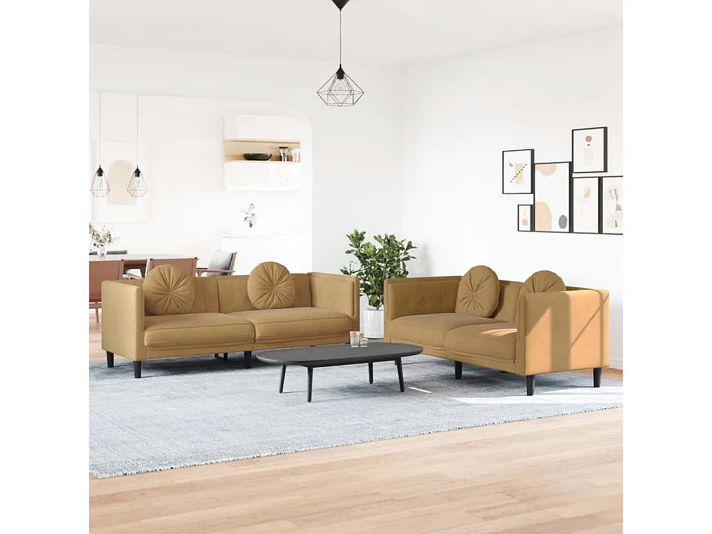 Ensemble de canapés 2 pcs avec coussins marron velours