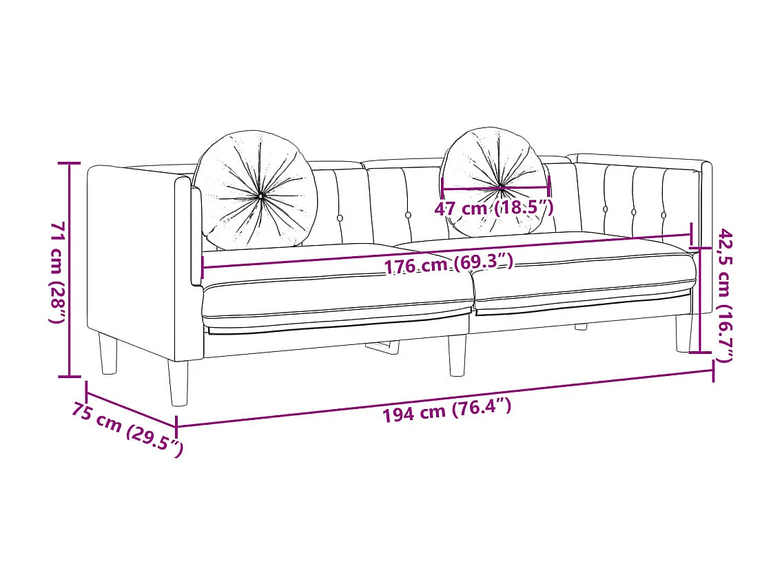 Ensemble de canapés 2 pcs avec coussins marron velours