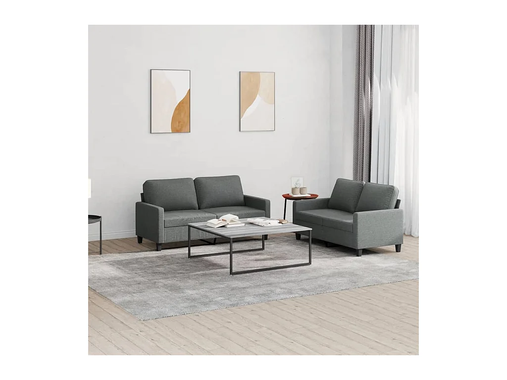 Set di Divani 2 pz con Cuscini Grigio Scuro in Tessuto