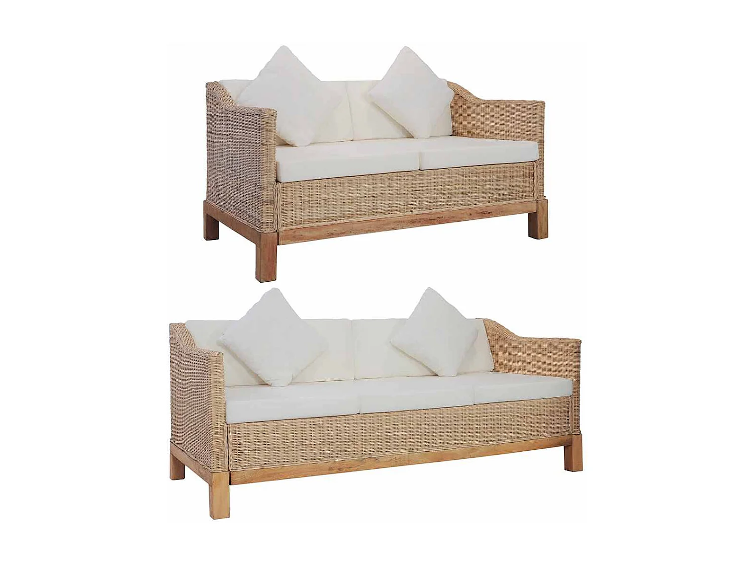 Ensemble de canapés 2 pcs avec coussins rotin naturel