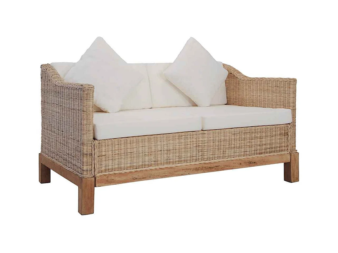 Ensemble de canapés 2 pcs avec coussins rotin naturel