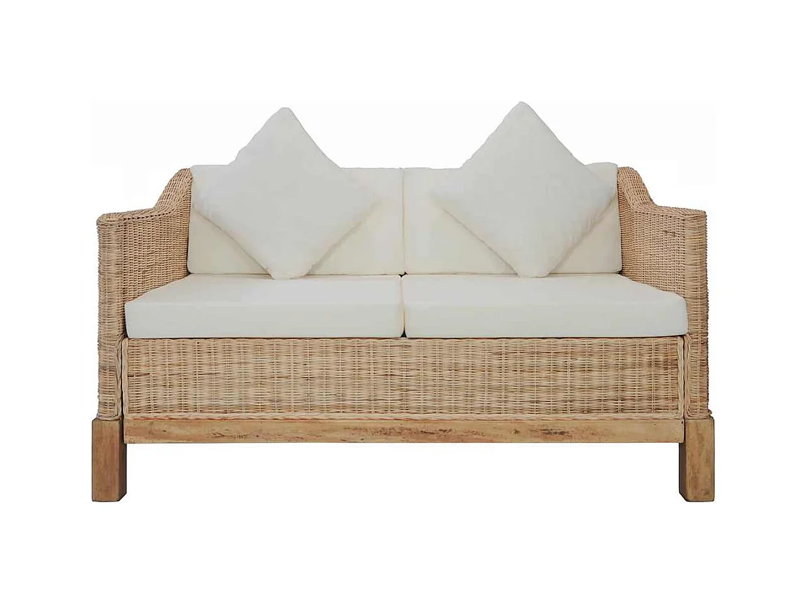 Ensemble de canapés 2 pcs avec coussins rotin naturel