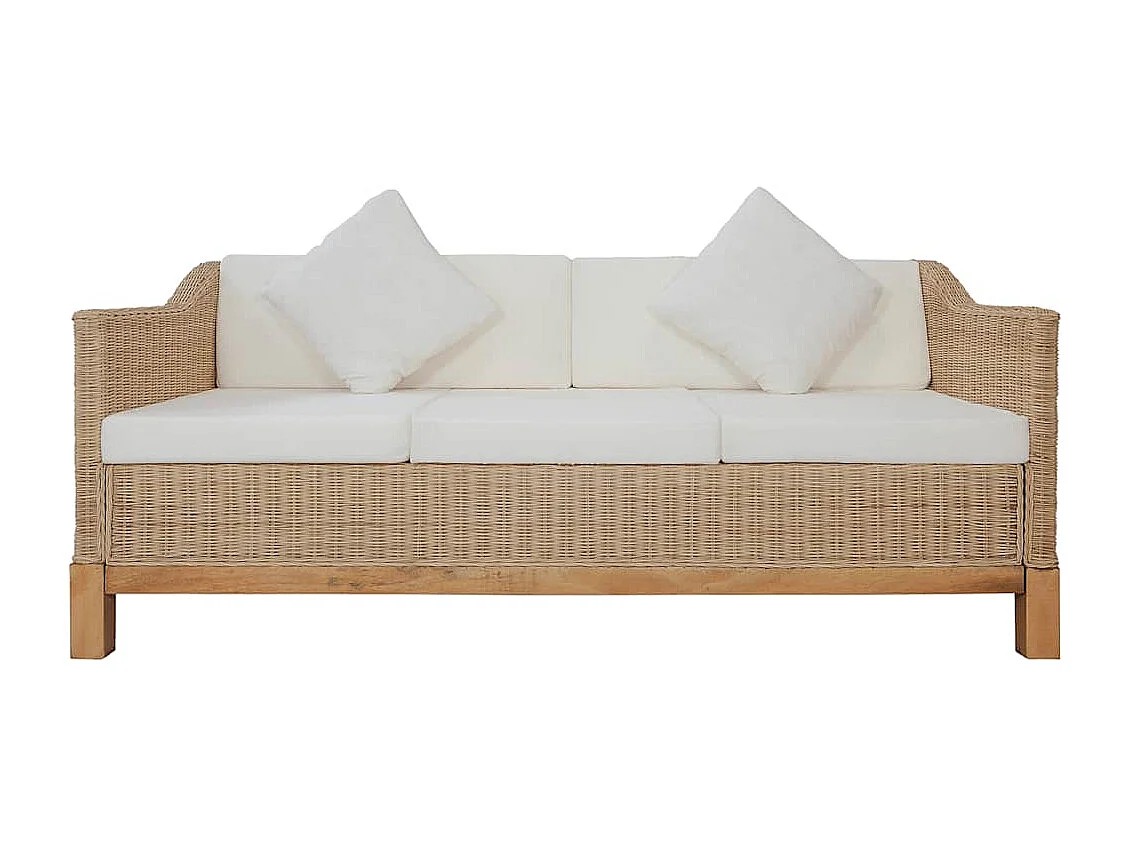 Ensemble de canapés 2 pcs avec coussins rotin naturel