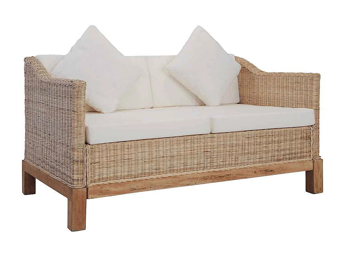 2-tlg. Sofagarnitur mit Auflagen Natur Rattan