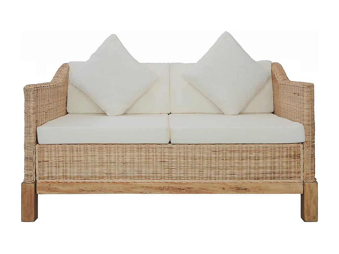 2-tlg. Sofagarnitur mit Auflagen Natur Rattan