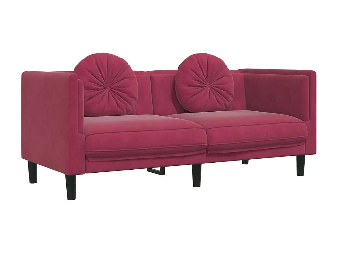 Set di Divani 3 pz con Cuscini Rosso Vino in Velluto