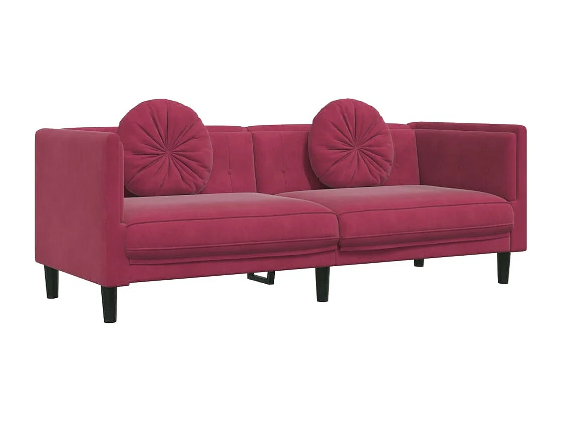 Set di Divani 3 pz con Cuscini Rosso Vino in Velluto