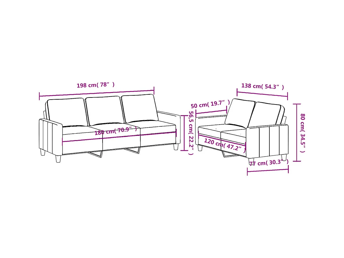 Ensemble de canapés 2 pcs avec coussins Gris clair Tissu