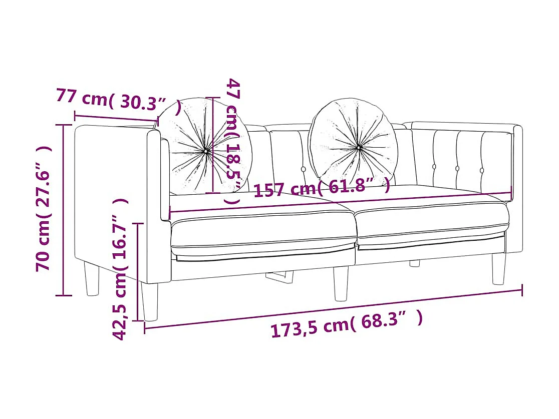 Sofa mit Kissen 2-Sitzer Dunkelgrau Samt
