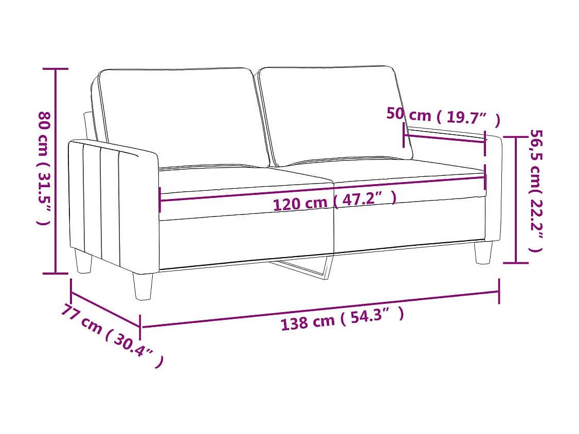 Canapé à 2 places Gris clair 120 cm Tissu
