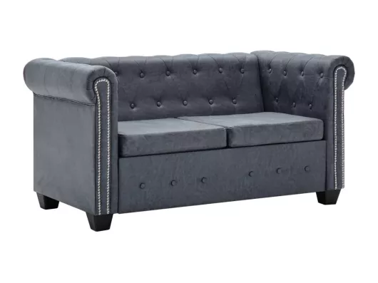 Kauf Unique Chesterfield-Sofa 2-Sitzer Kunstwildleder Grau