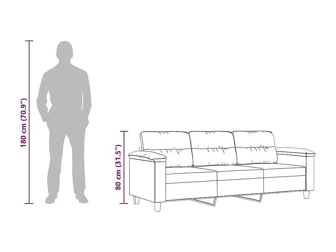 Canapé à 3 places Gris foncé 180 cm Tissu microfibre