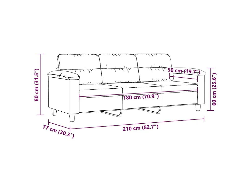 3-Sitzer-Sofa Dunkelgrau 180 cm Mikrofasergewebe