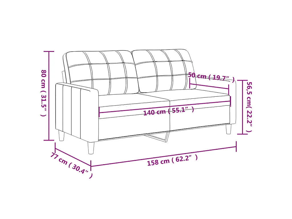 Divano a 2 Posti Cappuccino 140 cm in Similpelle
