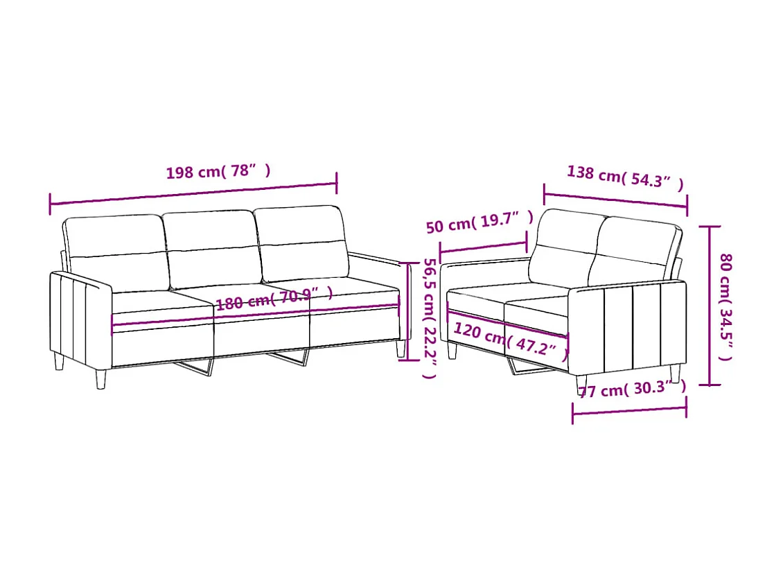 2-delige loungeset met kussens stof zwart