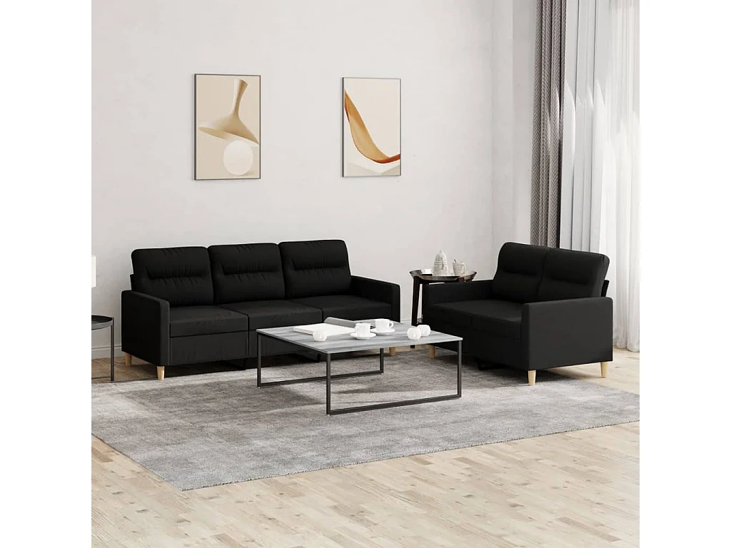 Ensemble de canapés 2 pcs avec coussins Noir Tissu