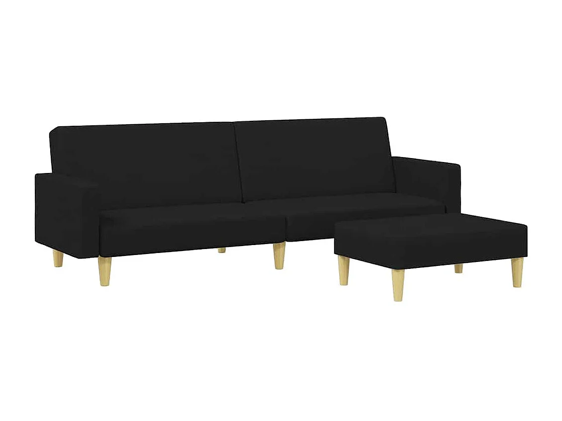 Canapé-lit à 2 places avec repose-pied noir tissu