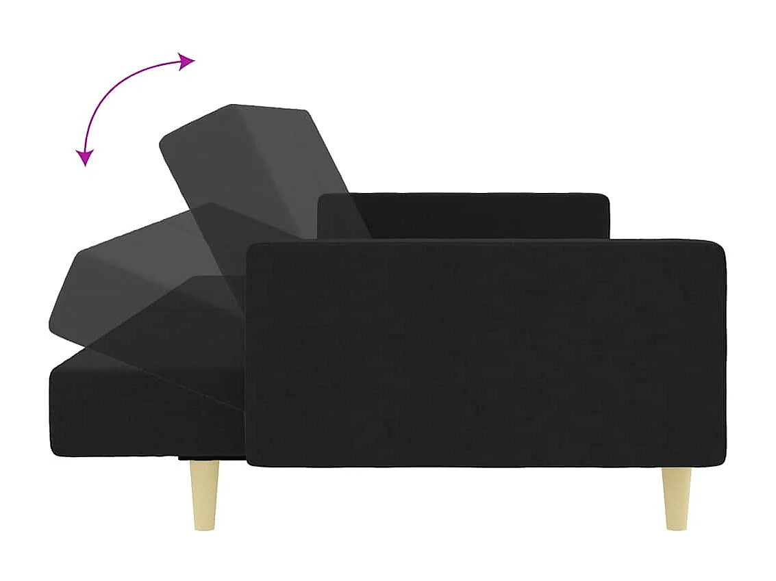 Canapé-lit à 2 places avec repose-pied noir tissu