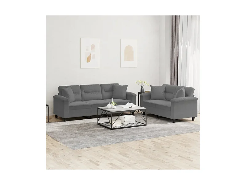 Ensemble de canapés 2 pcs coussins Gris foncé Tissu microfibre