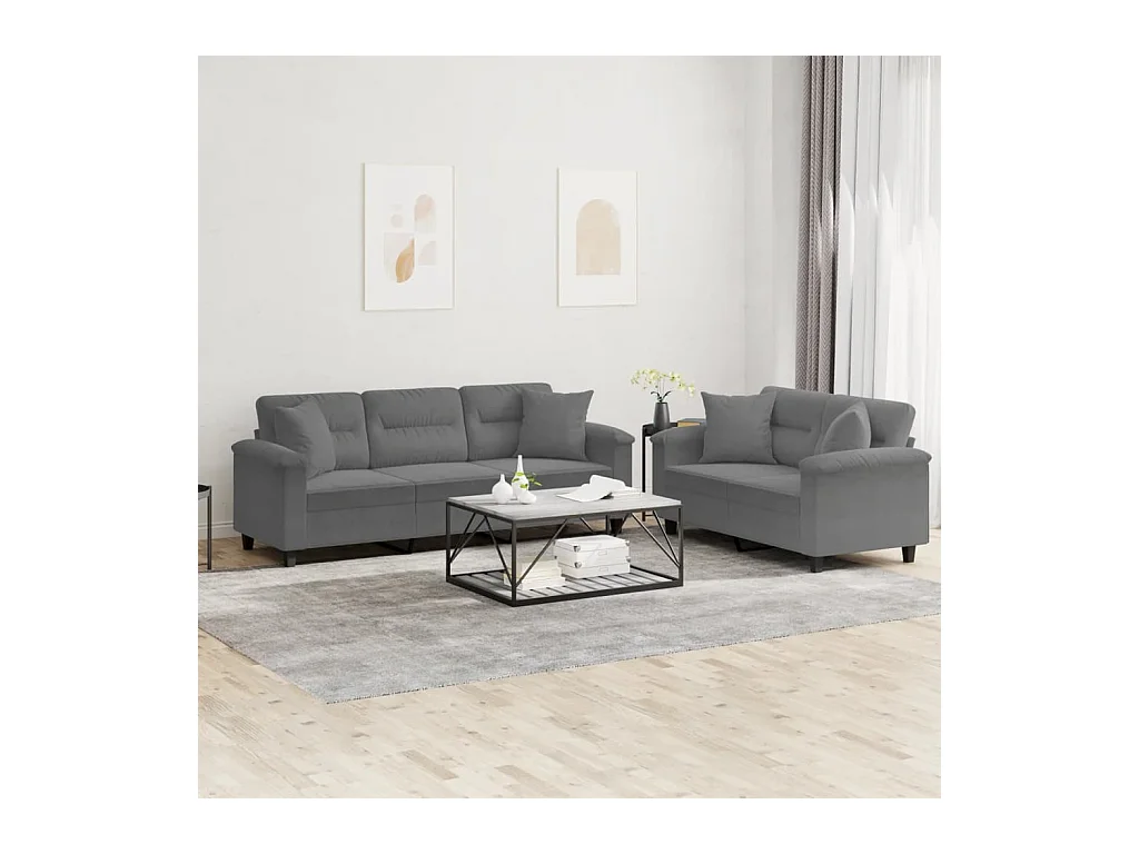 Ensemble de canapés 2 pcs coussins Gris foncé Tissu microfibre