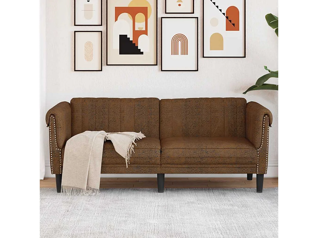 Canapé à 2 places marron similicuir daim